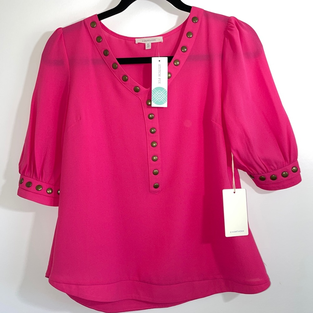 41 Hawthorn NWT Lisbon Studded Blouse Fuchsia XS